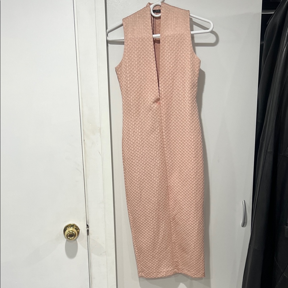 Zara Blush Pink Textured Midi Dress